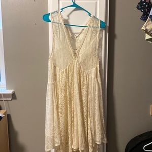 NWOT Free People white and golden floral lace mini baby doll dress